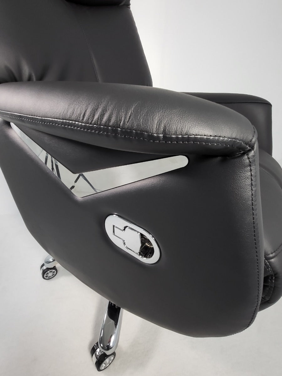 Modern Black Genuine Leather Reclining Office Chair - B619